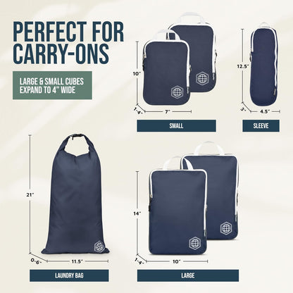 Compression Packing Cubes for Travel, Lightweight Packing Cubes Set for Carry-On Luggage & Backpacks – (Dusty Teal/White)