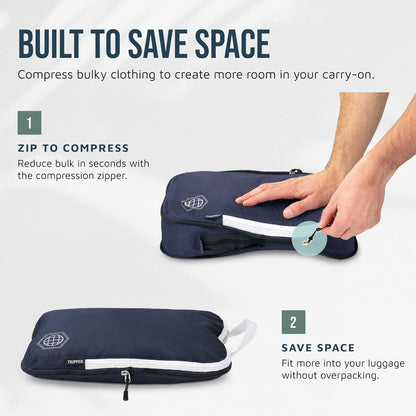 Compression Packing Cubes for Travel, Lightweight Packing Cubes Set for Carry-On Luggage & Backpacks – (Dusty Teal/White)
