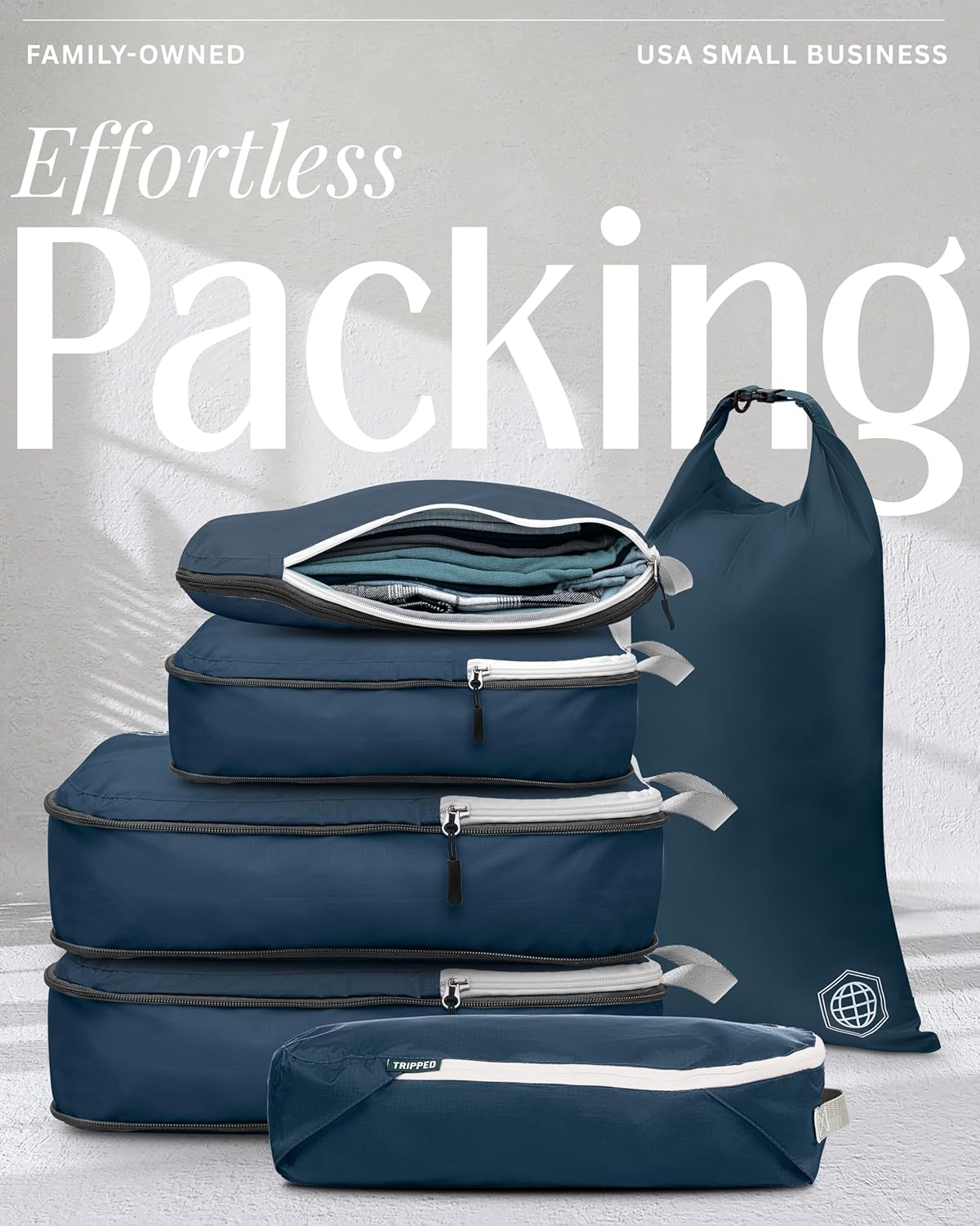 Compression Packing Cubes for Travel, Lightweight Packing Cubes Set for Carry-On Luggage & Backpacks – (Dusty Teal/White)
