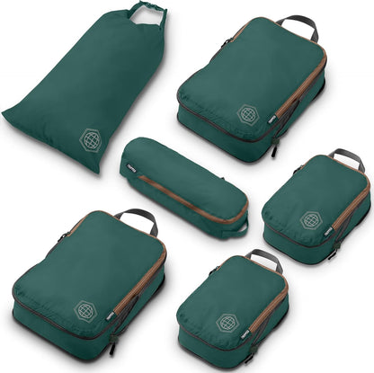 Compression Packing Cubes for Travel, Lightweight Packing Cubes Set for Carry-On Luggage & Backpacks – (Dusty Teal/White)