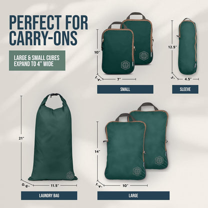 Compression Packing Cubes for Travel, Lightweight Packing Cubes Set for Carry-On Luggage & Backpacks – (Dusty Teal/White)