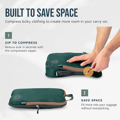 Compression Packing Cubes for Travel, Lightweight Packing Cubes Set for Carry-On Luggage & Backpacks – (Dusty Teal/White)