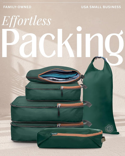 Compression Packing Cubes for Travel, Lightweight Packing Cubes Set for Carry-On Luggage & Backpacks – (Dusty Teal/White)
