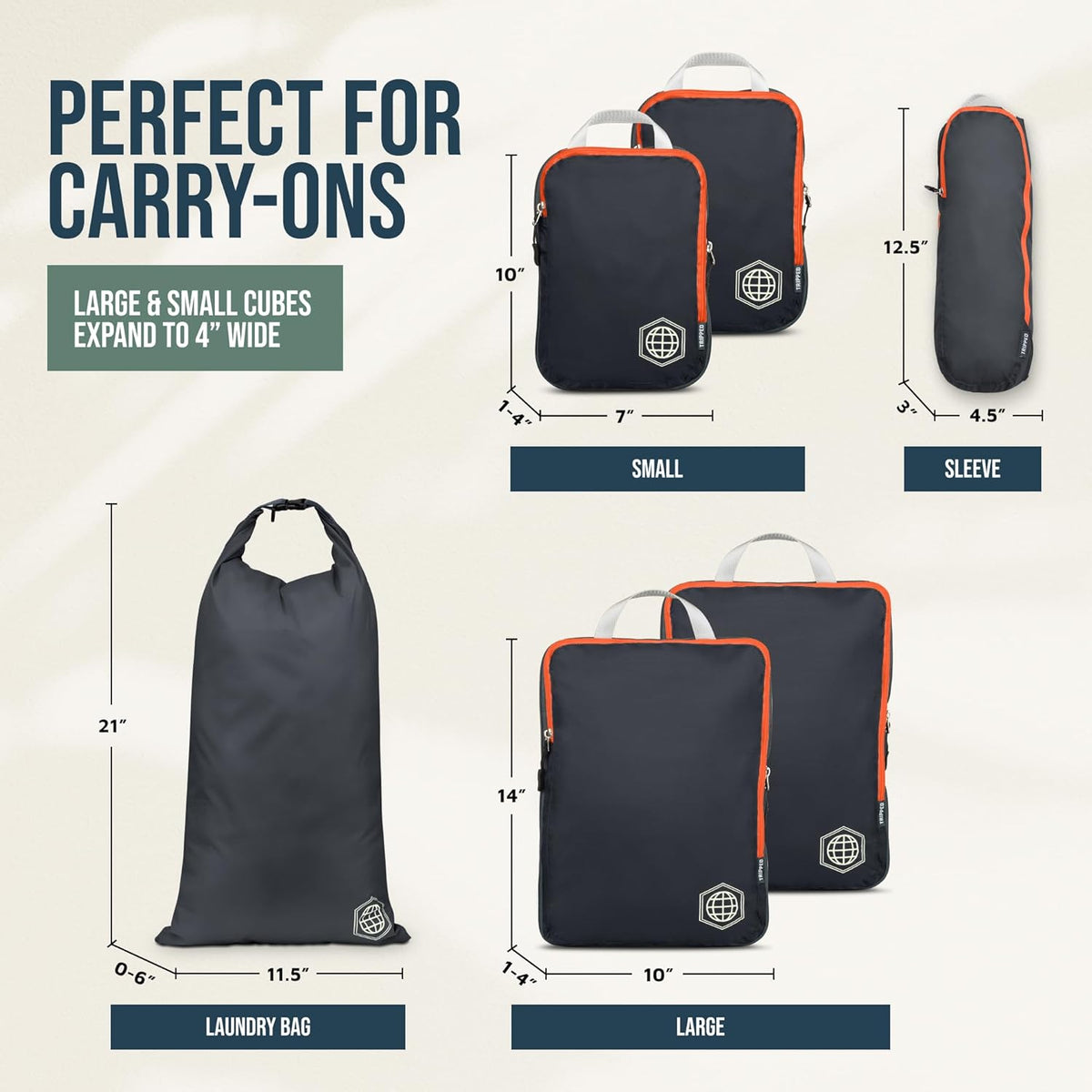 Compression Packing Cubes for Travel, Lightweight Packing Cubes Set for Carry-On Luggage & Backpacks – (Dusty Teal/White)