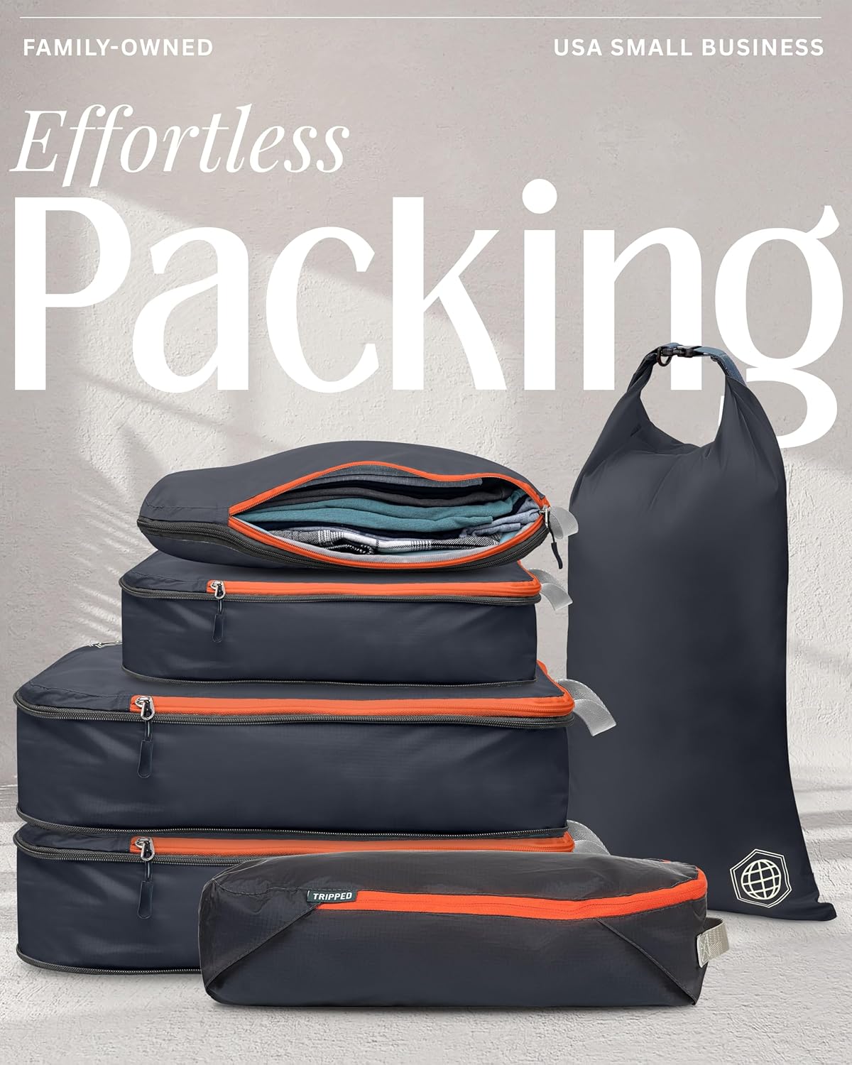 Compression Packing Cubes for Travel, Lightweight Packing Cubes Set for Carry-On Luggage & Backpacks – (Dusty Teal/White)