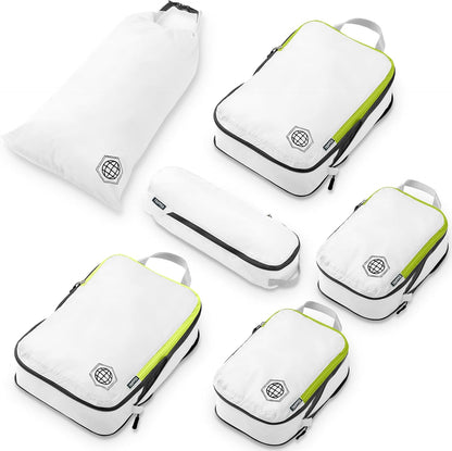 Compression Packing Cubes for Travel, Lightweight Packing Cubes Set for Carry-On Luggage & Backpacks – (Dusty Teal/White)
