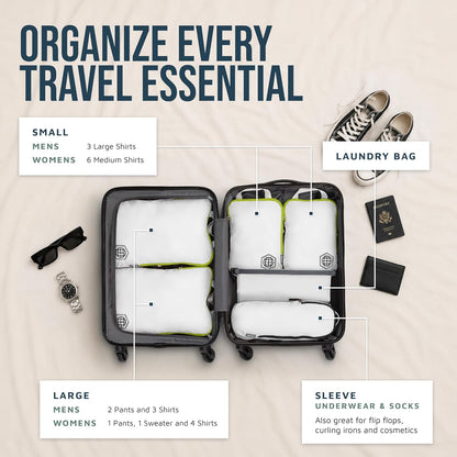 Compression Packing Cubes for Travel, Lightweight Packing Cubes Set for Carry-On Luggage & Backpacks – (Dusty Teal/White)