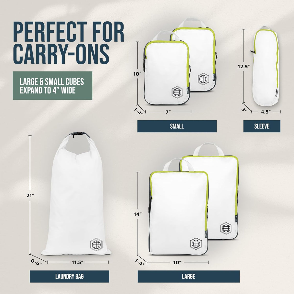 Compression Packing Cubes for Travel, Lightweight Packing Cubes Set for Carry-On Luggage & Backpacks – (Dusty Teal/White)