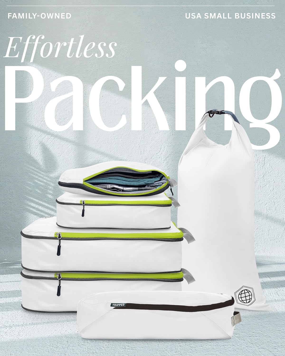 Compression Packing Cubes for Travel, Lightweight Packing Cubes Set for Carry-On Luggage & Backpacks – (Dusty Teal/White)