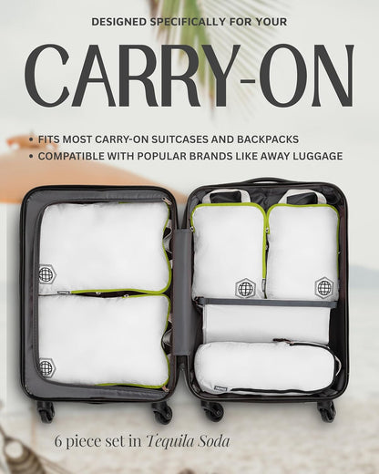 Compression Packing Cubes for Travel, Lightweight Packing Cubes Set for Carry-On Luggage & Backpacks – (Dusty Teal/White)