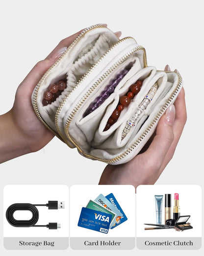 Travel Jewelry Case Organizer for Women Wedding Gifts Portable Velvet Pouches for Travel Essentials Jewelry Crystal Bracelets Necklace Storage, Ring Holder Green Tassel