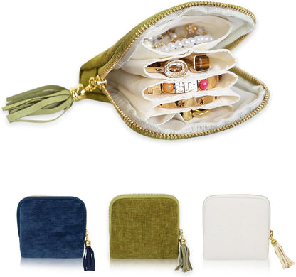 Travel Jewelry Case Organizer for Women Wedding Gifts Portable Velvet Pouches for Travel Essentials Jewelry Crystal Bracelets Necklace Storage, Ring Holder Green Tassel