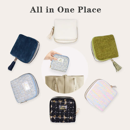 Travel Jewelry Case Organizer for Women Wedding Gifts Portable Velvet Pouches for Travel Essentials Jewelry Crystal Bracelets Necklace Storage, Ring Holder Green Tassel