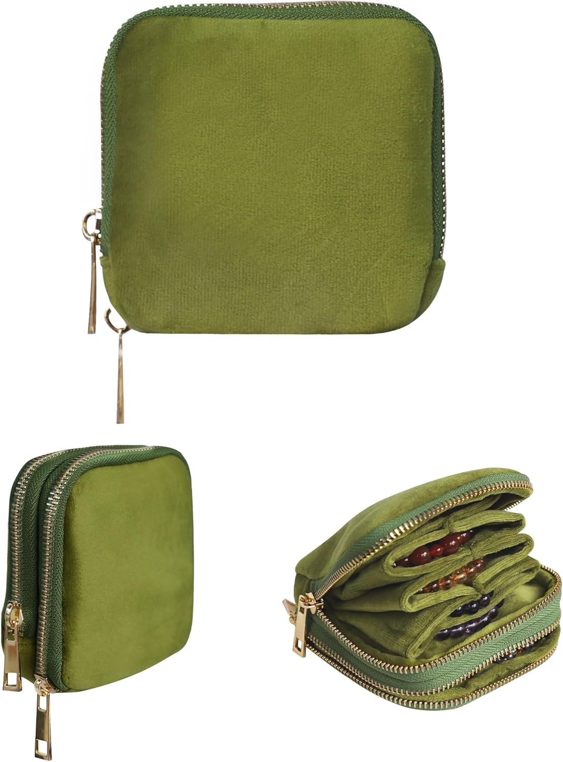 Travel Jewelry Case Organizer for Women Wedding Gifts Portable Velvet Pouches for Travel Essentials Jewelry Crystal Bracelets Necklace Storage, Ring Holder Green Tassel