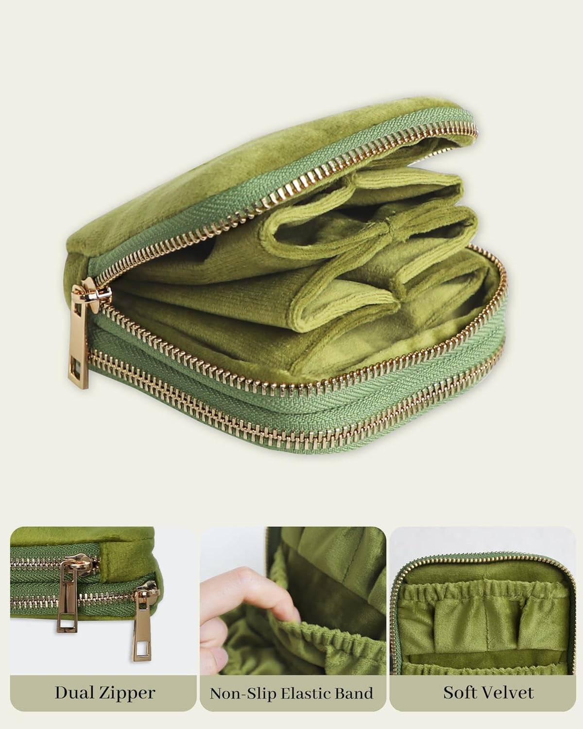Travel Jewelry Case Organizer for Women Wedding Gifts Portable Velvet Pouches for Travel Essentials Jewelry Crystal Bracelets Necklace Storage, Ring Holder Green Tassel