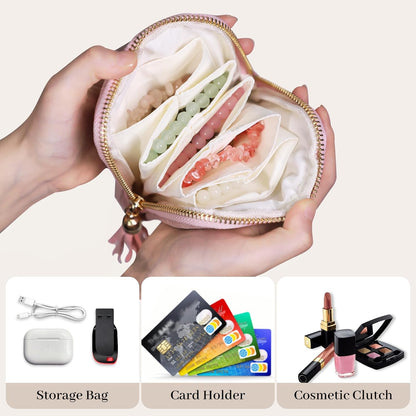Travel Jewelry Case Organizer for Women Wedding Gifts Portable Velvet Pouches for Travel Essentials Jewelry Crystal Bracelets Necklace Storage, Ring Holder Green Tassel