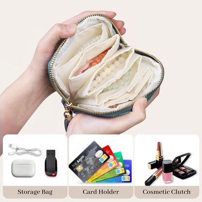 Travel Jewelry Case Organizer for Women Wedding Gifts Portable Velvet Pouches for Travel Essentials Jewelry Crystal Bracelets Necklace Storage, Ring Holder Green Tassel