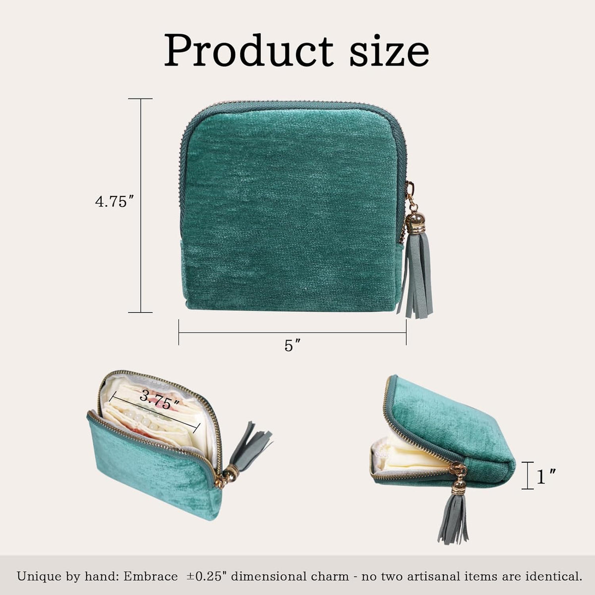 Travel Jewelry Case Organizer for Women Wedding Gifts Portable Velvet Pouches for Travel Essentials Jewelry Crystal Bracelets Necklace Storage, Ring Holder Green Tassel