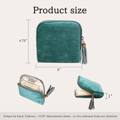 Travel Jewelry Case Organizer for Women Wedding Gifts Portable Velvet Pouches for Travel Essentials Jewelry Crystal Bracelets Necklace Storage, Ring Holder Green Tassel