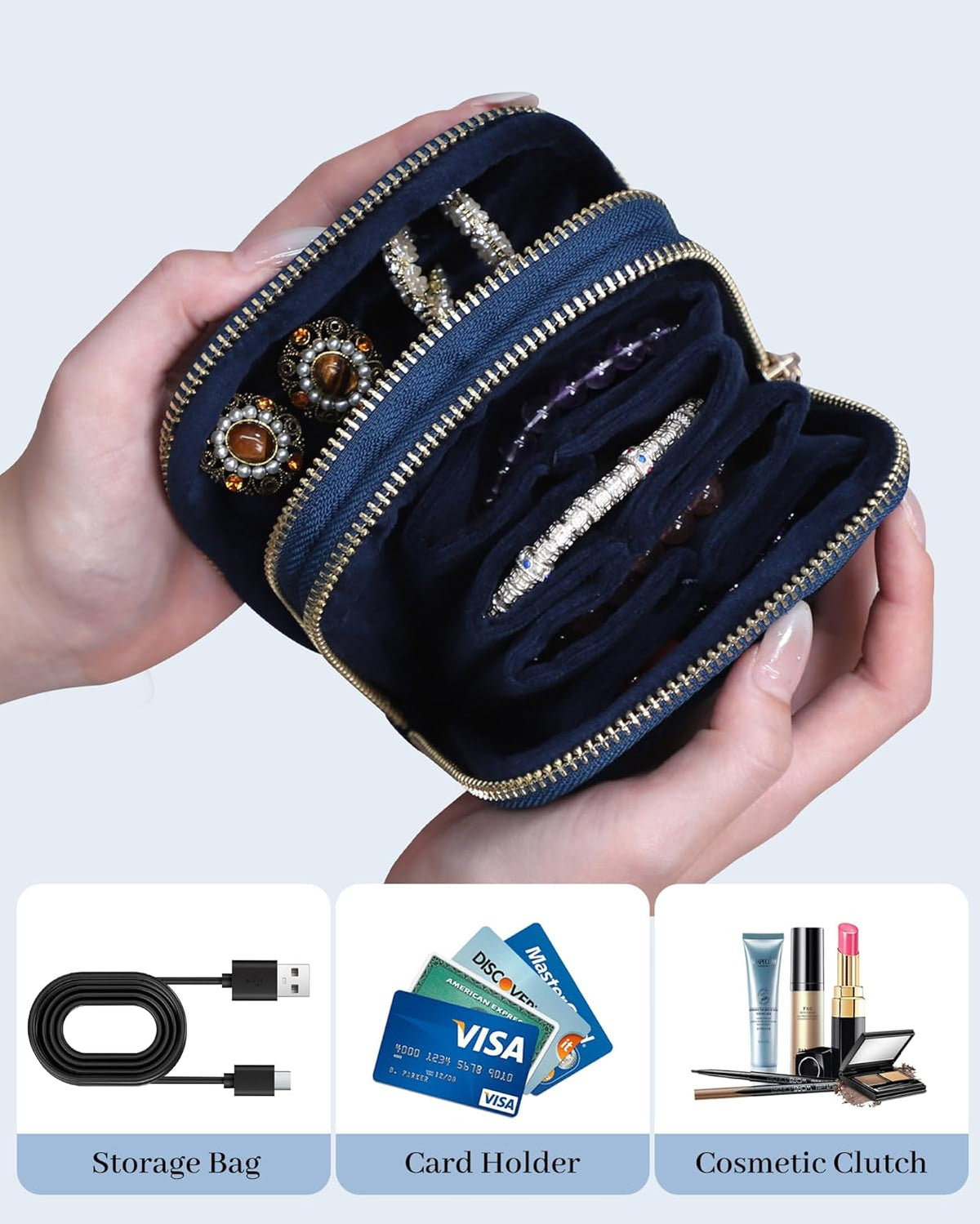 Travel Jewelry Case Organizer for Women Wedding Gifts Portable Velvet Pouches for Travel Essentials Jewelry Crystal Bracelets Necklace Storage, Ring Holder Green Tassel