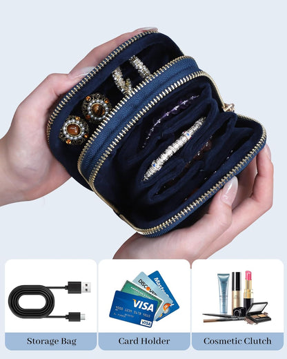Travel Jewelry Case Organizer for Women Wedding Gifts Portable Velvet Pouches for Travel Essentials Jewelry Crystal Bracelets Necklace Storage, Ring Holder Green Tassel