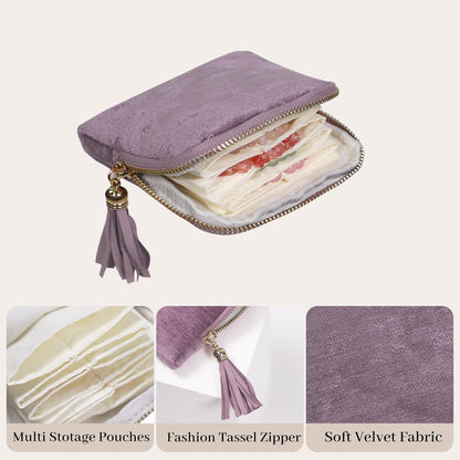 Travel Jewelry Case Organizer for Women Wedding Gifts Portable Velvet Pouches for Travel Essentials Jewelry Crystal Bracelets Necklace Storage, Ring Holder Green Tassel
