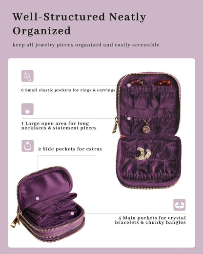 Travel Jewelry Case Organizer for Women Wedding Gifts Portable Velvet Pouches for Travel Essentials Jewelry Crystal Bracelets Necklace Storage, Ring Holder Green Tassel