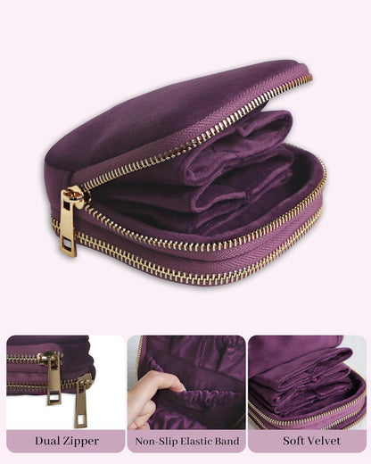 Travel Jewelry Case Organizer for Women Wedding Gifts Portable Velvet Pouches for Travel Essentials Jewelry Crystal Bracelets Necklace Storage, Ring Holder Green Tassel
