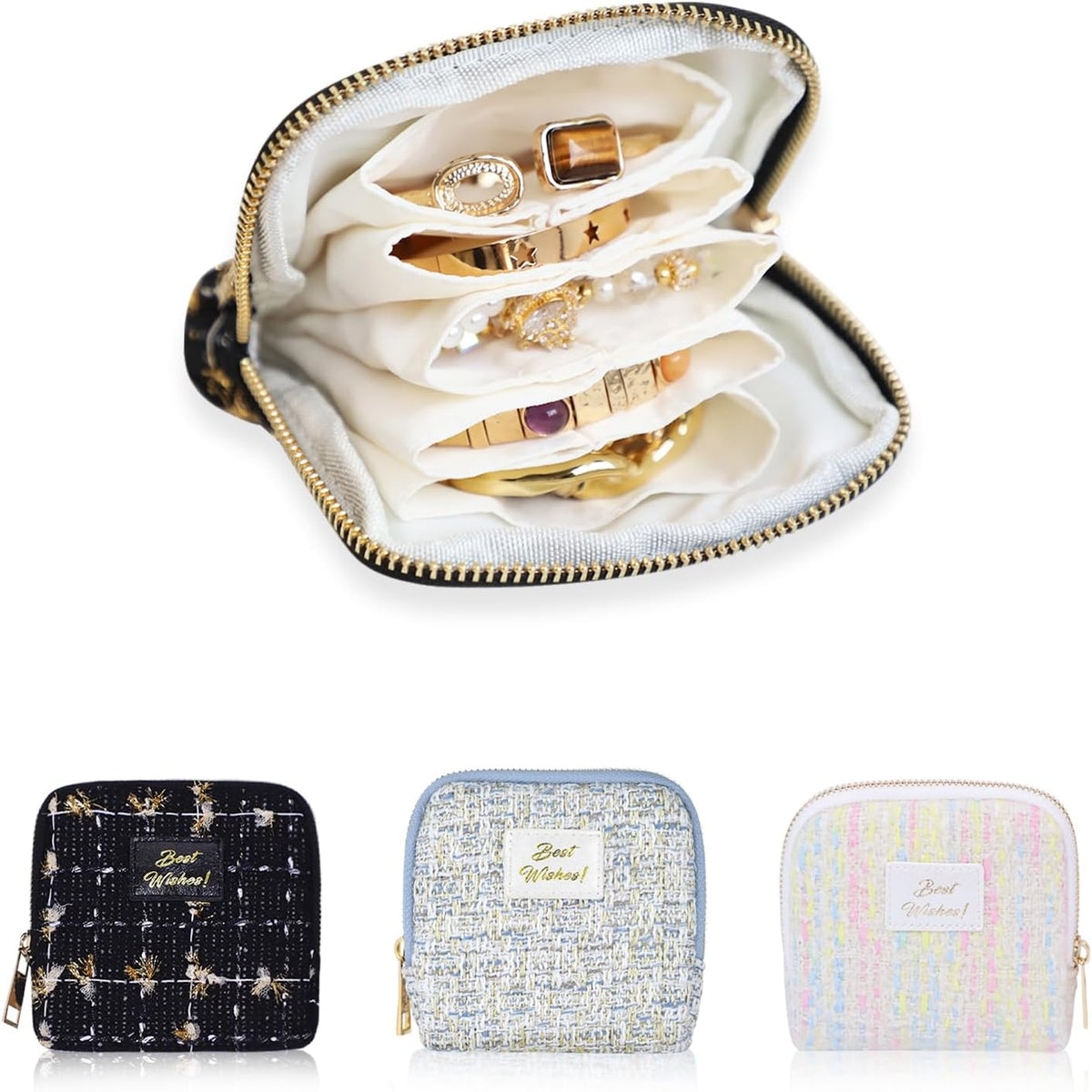 Travel Jewelry Case Organizer for Women Wedding Gifts Portable Velvet Pouches for Travel Essentials Jewelry Crystal Bracelets Necklace Storage, Ring Holder Green Tassel