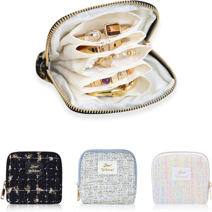 Travel Jewelry Case Organizer for Women Wedding Gifts Portable Velvet Pouches for Travel Essentials Jewelry Crystal Bracelets Necklace Storage, Ring Holder Green Tassel