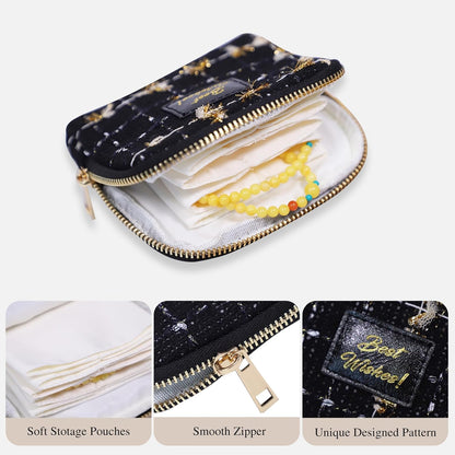 Travel Jewelry Case Organizer for Women Wedding Gifts Portable Velvet Pouches for Travel Essentials Jewelry Crystal Bracelets Necklace Storage, Ring Holder Green Tassel