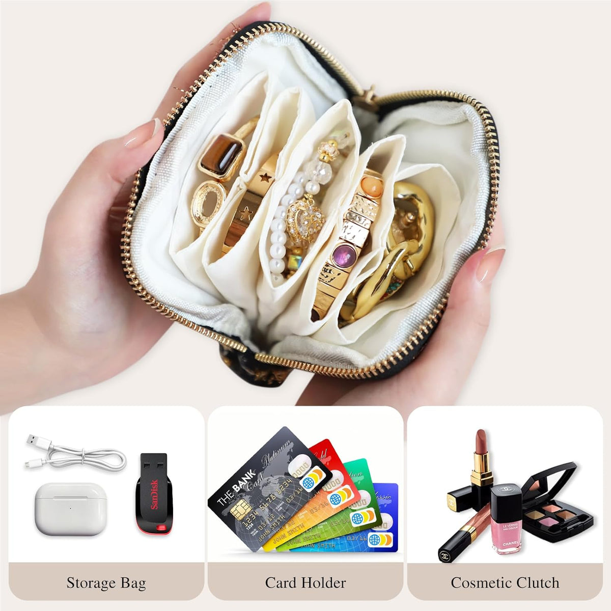 Travel Jewelry Case Organizer for Women Wedding Gifts Portable Velvet Pouches for Travel Essentials Jewelry Crystal Bracelets Necklace Storage, Ring Holder Green Tassel
