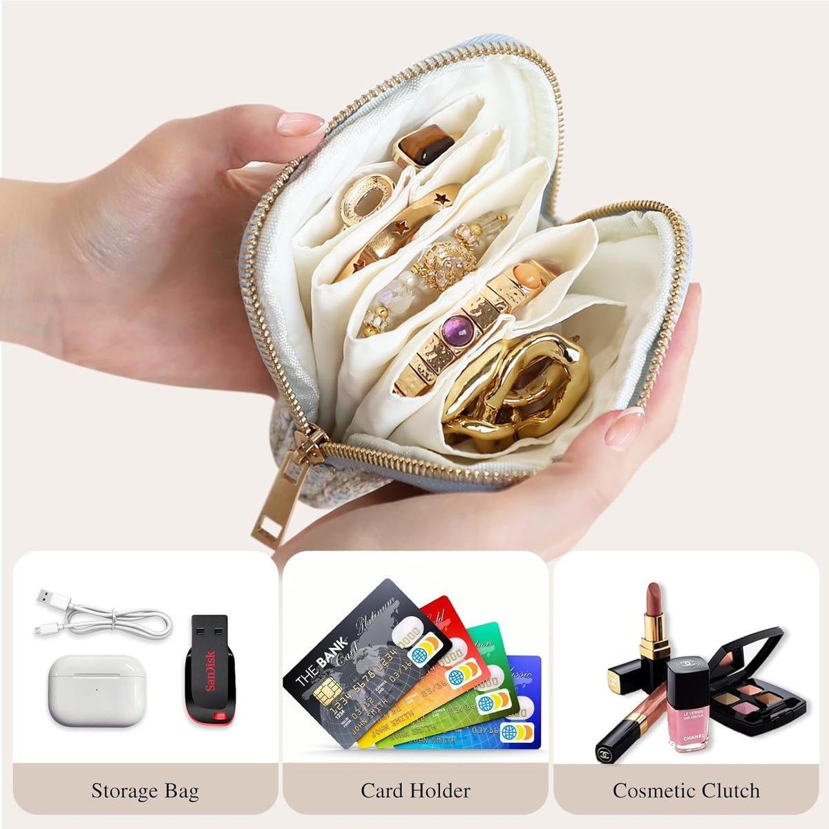 Travel Jewelry Case Organizer for Women Wedding Gifts Portable Velvet Pouches for Travel Essentials Jewelry Crystal Bracelets Necklace Storage, Ring Holder Green Tassel