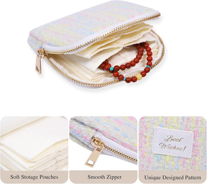 Travel Jewelry Case Organizer for Women Wedding Gifts Portable Velvet Pouches for Travel Essentials Jewelry Crystal Bracelets Necklace Storage, Ring Holder Green Tassel