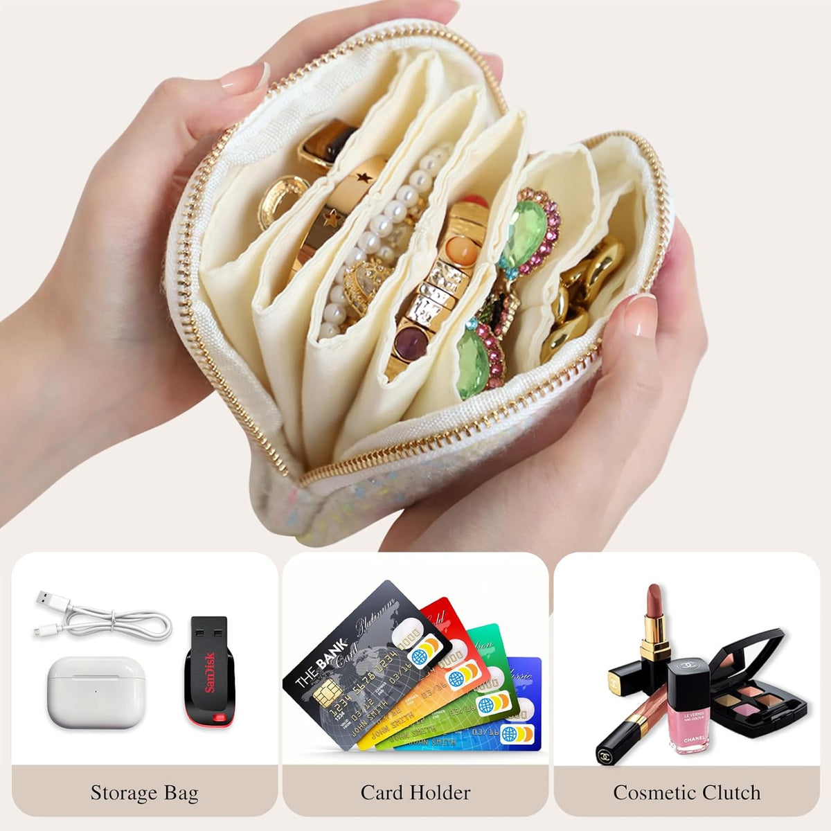 Travel Jewelry Case Organizer for Women Wedding Gifts Portable Velvet Pouches for Travel Essentials Jewelry Crystal Bracelets Necklace Storage, Ring Holder Green Tassel