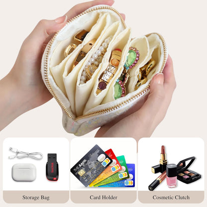 Travel Jewelry Case Organizer for Women Wedding Gifts Portable Velvet Pouches for Travel Essentials Jewelry Crystal Bracelets Necklace Storage, Ring Holder Green Tassel