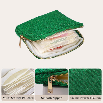 Travel Jewelry Case Organizer for Women Wedding Gifts Portable Velvet Pouches for Travel Essentials Jewelry Crystal Bracelets Necklace Storage, Ring Holder Green Tassel