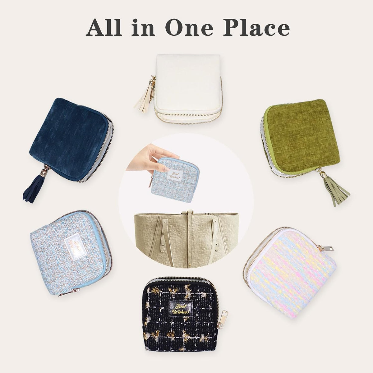 Travel Jewelry Case Organizer for Women Wedding Gifts Portable Velvet Pouches for Travel Essentials Jewelry Crystal Bracelets Necklace Storage, Ring Holder Green Tassel
