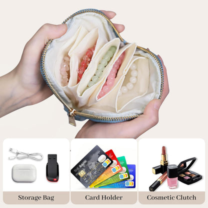 Travel Jewelry Case Organizer for Women Wedding Gifts Portable Velvet Pouches for Travel Essentials Jewelry Crystal Bracelets Necklace Storage, Ring Holder Green Tassel
