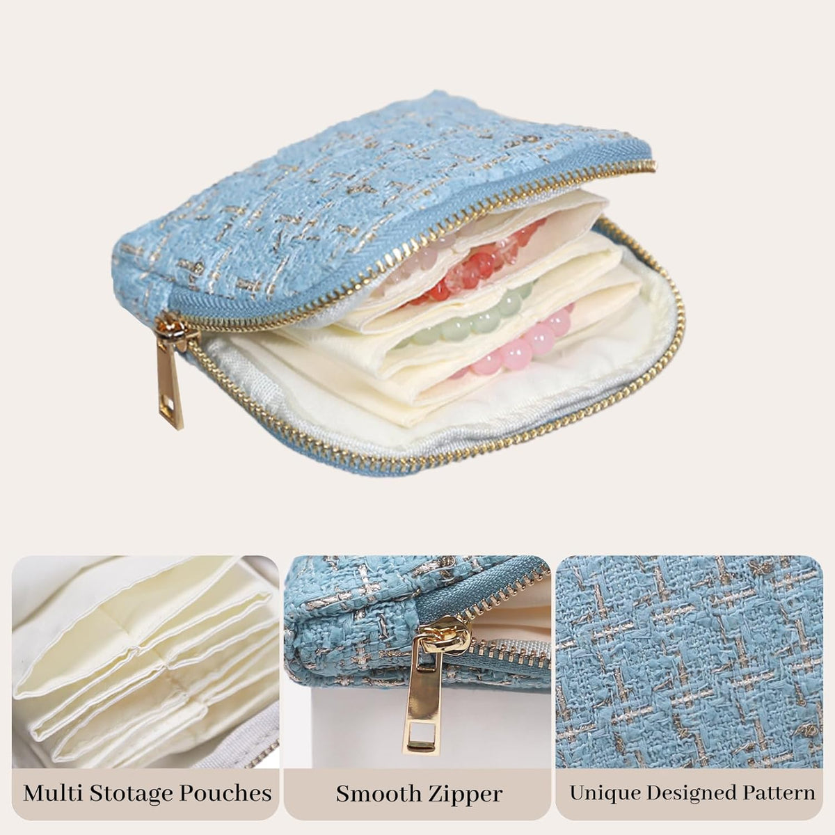 Travel Jewelry Case Organizer for Women Wedding Gifts Portable Velvet Pouches for Travel Essentials Jewelry Crystal Bracelets Necklace Storage, Ring Holder Green Tassel
