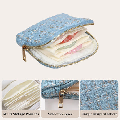 Travel Jewelry Case Organizer for Women Wedding Gifts Portable Velvet Pouches for Travel Essentials Jewelry Crystal Bracelets Necklace Storage, Ring Holder Green Tassel