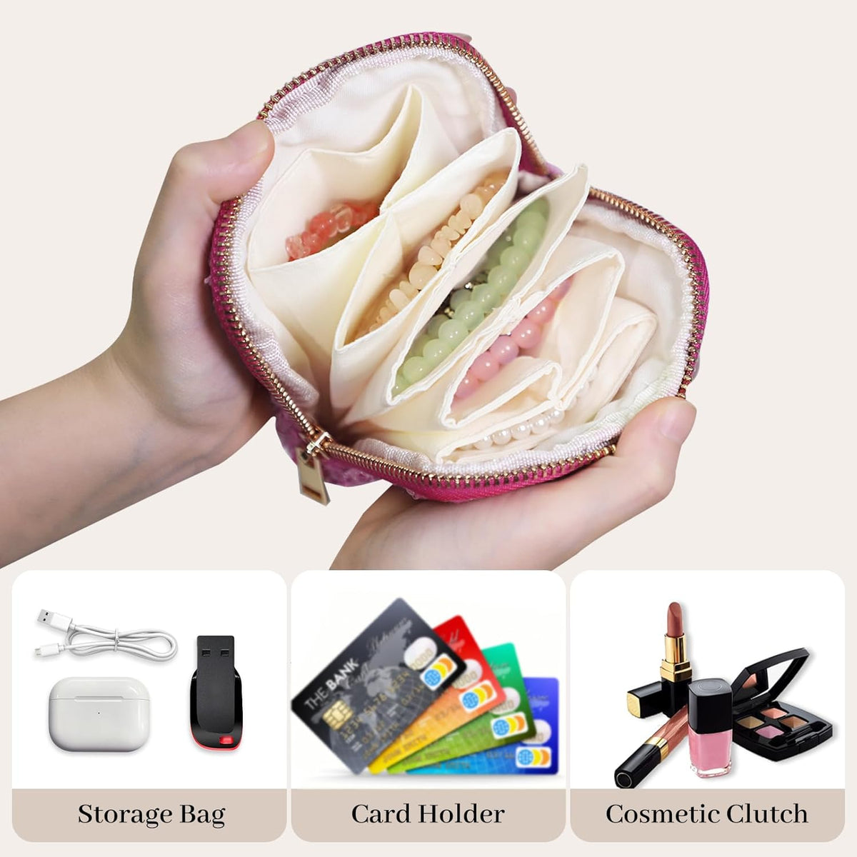 Travel Jewelry Case Organizer for Women Wedding Gifts Portable Velvet Pouches for Travel Essentials Jewelry Crystal Bracelets Necklace Storage, Ring Holder Green Tassel