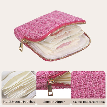 Travel Jewelry Case Organizer for Women Wedding Gifts Portable Velvet Pouches for Travel Essentials Jewelry Crystal Bracelets Necklace Storage, Ring Holder Green Tassel