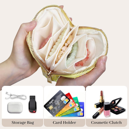 Travel Jewelry Case Organizer for Women Wedding Gifts Portable Velvet Pouches for Travel Essentials Jewelry Crystal Bracelets Necklace Storage, Ring Holder Green Tassel