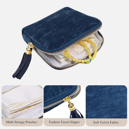 Travel Jewelry Case Organizer for Women Wedding Gifts Portable Velvet Pouches for Travel Essentials Jewelry Crystal Bracelets Necklace Storage, Ring Holder Green Tassel