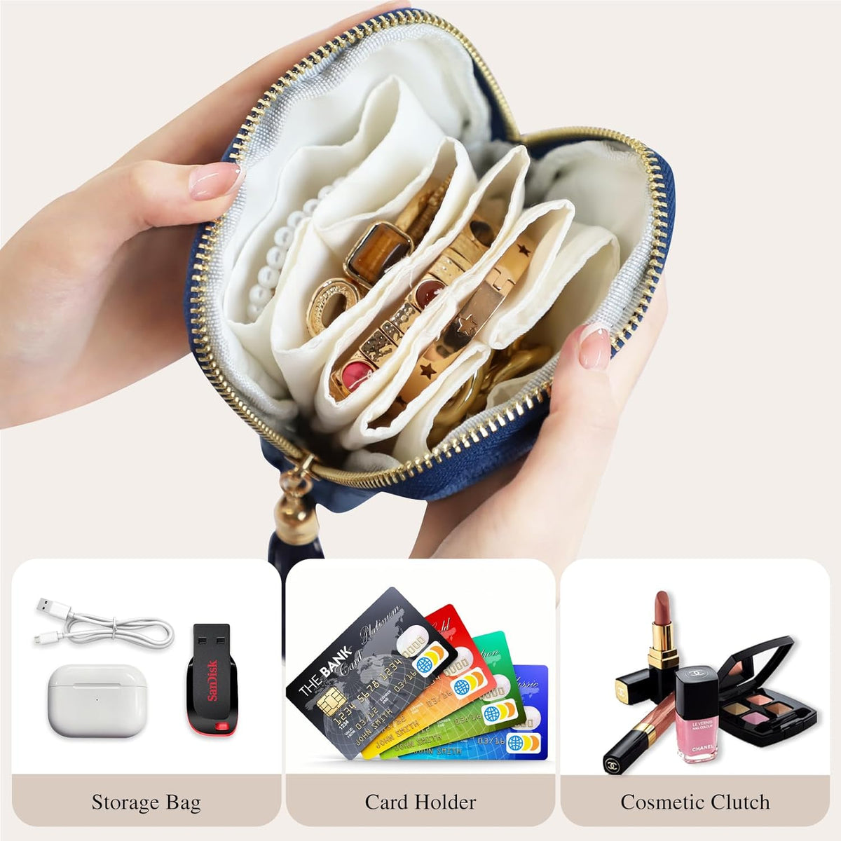 Travel Jewelry Case Organizer for Women Wedding Gifts Portable Velvet Pouches for Travel Essentials Jewelry Crystal Bracelets Necklace Storage, Ring Holder Green Tassel