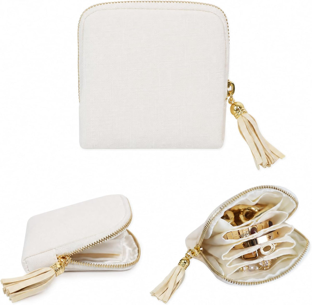 Travel Jewelry Case Organizer for Women Wedding Gifts Portable Velvet Pouches for Travel Essentials Jewelry Crystal Bracelets Necklace Storage, Ring Holder Green Tassel
