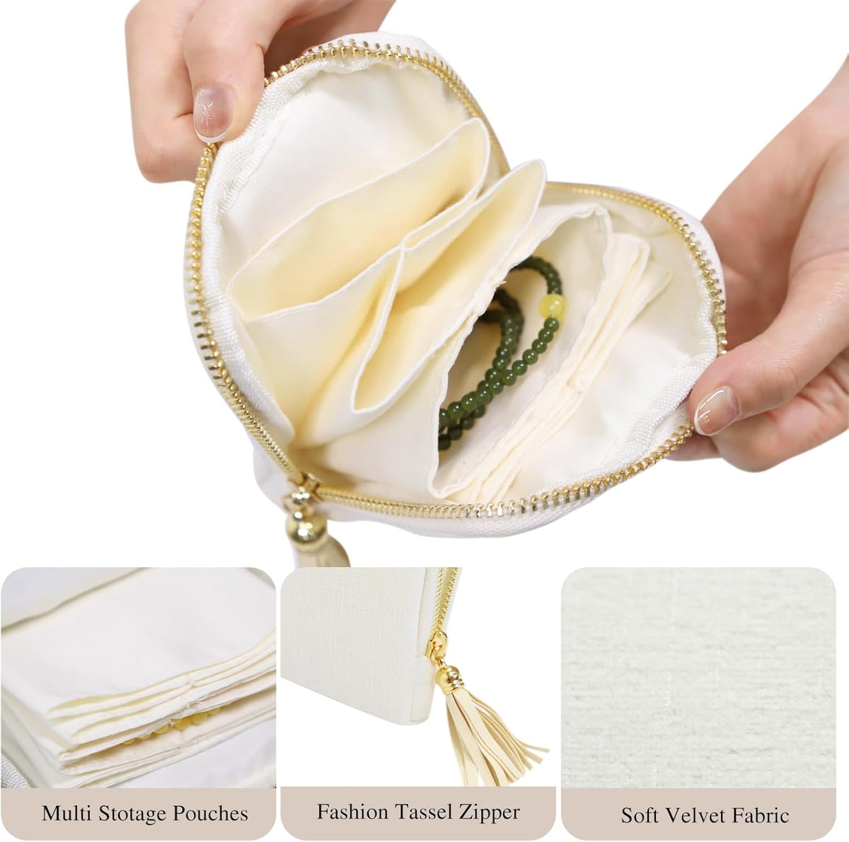 Travel Jewelry Case Organizer for Women Wedding Gifts Portable Velvet Pouches for Travel Essentials Jewelry Crystal Bracelets Necklace Storage, Ring Holder Green Tassel