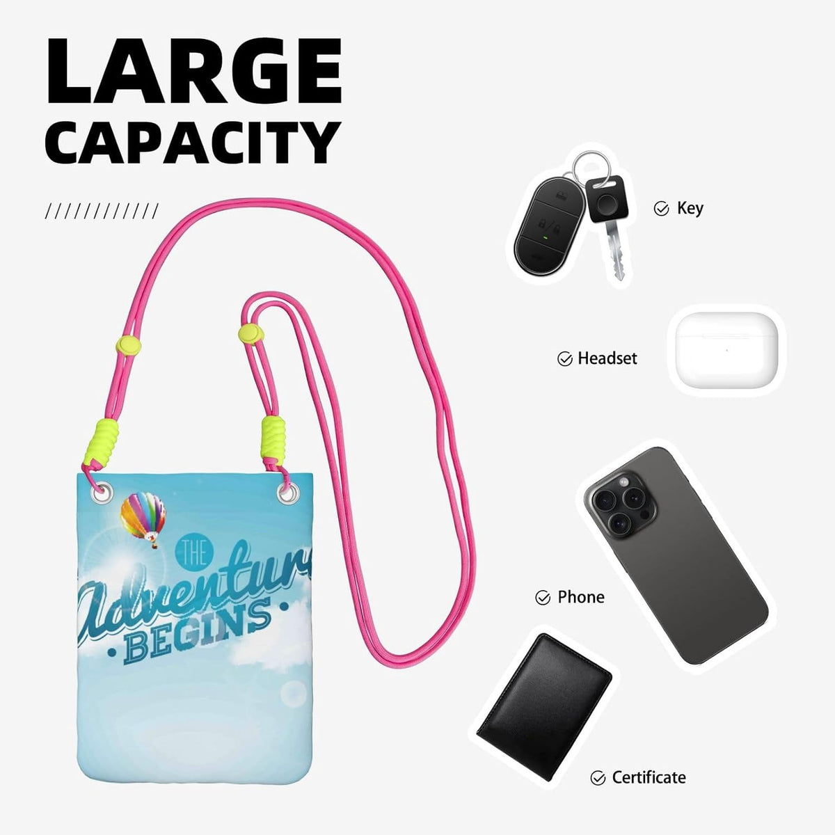 The Travel Adventure Begins for Crossbody Phone Bag, Small & Lightweight Crossbody Purse for Women with Adjustable Strap, Water-Resistant Daily Commuter Bag for Phone, Wallet, Keys