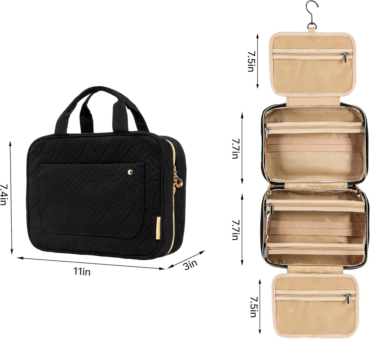 (Not Made In China) Travel Toiletry Bag for Women with Hanging Hook, Makeup Organizer Case, Water-Resistant Cosmetic Bag For Full-size Containers, Toiletries, Pink Large+